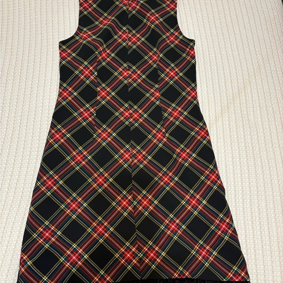 Plaid Sleeveless Dress with Feather Hem - Picture 2 of 10